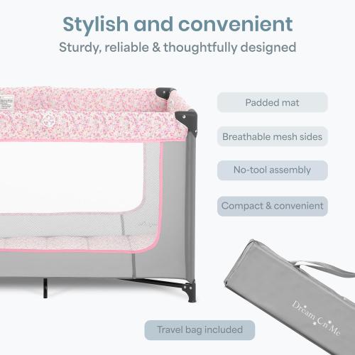 Dream On Me Zodiak Baby Playard, Breathable Mesh Sides, Soft Comfortable Mattress, Quick & Easy to Fold with Travel Carry Bag, Compact Space Saving Design - Grey & Pink