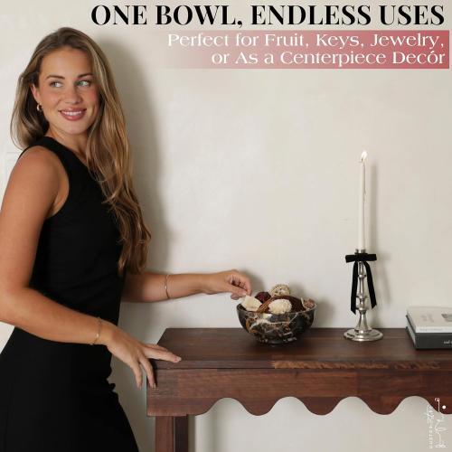 Gusto Nostro Size  8 Luxury Black and Grey Marble Decorative Bowl for Coffee Table - Elegant Decorative Fruit Bowl for Kitchen Counter - Heavy Stone Entryway Catch All for Keys, Potpourri Holder Centerpiece, Medium