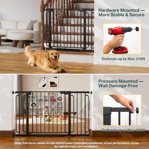 Cumbor 36.6-64 Extra Wide Baby Gate for Stairs, Dog Gates for Doorways, Auto-Close Pet Gate Indoor, Pressure Mounted Walk Through Safety Child Gate for Kids Toddler, Tall Pet Puppy Fence Gate, Black