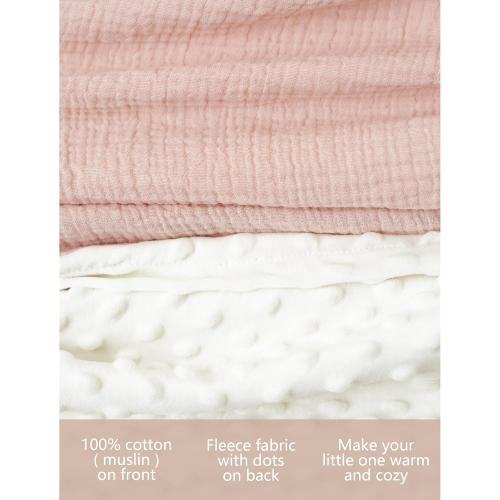 Konssy Baby Blankets for Unisex Boys Girls, Super Soft Nursery Minky Blankets with Muslin Cotton Front and Dotted Fleece Backing, Printed Bed Throws Newborn