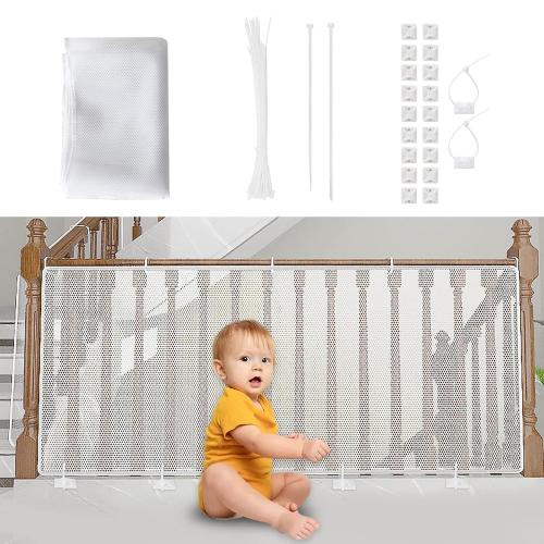 Child Safety Net, Durable Banister Guard for Baby Safety Stairs Railing Balcony Cribs, Banister Stair Mesh Baby Proofing, Easy to Install Stair Netting for Kids, Pets, Toys - (10ft Lx3ft H) White