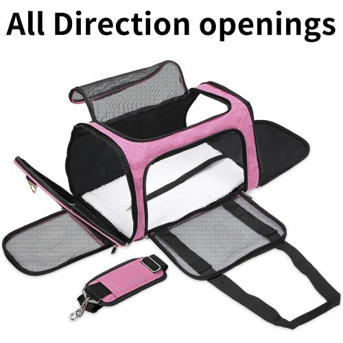 Soft-Sided Cat/Dog/Pet Carrier, Collapsible Pets Travel Carriers for Big Cats/Small Dogs with Shoulder Strap & Removable Mat, Mesh Puppy Carry Bag, Up to 25 Lbs (Pink)‼️light dirt‼️