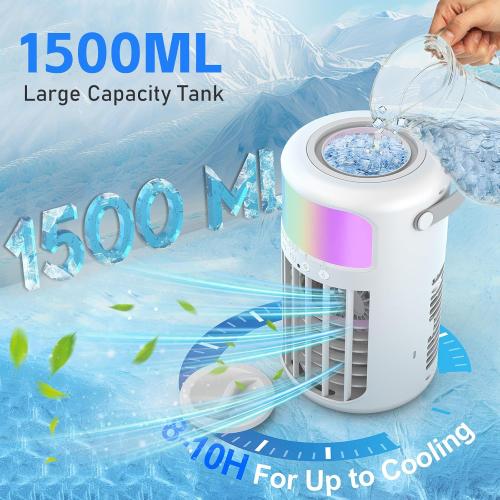 Portable Air Conditioner, 2025 Upgraded 4-IN-1 Ultra-Quiet Design Portable AC Unit with 2 Cool Mist & Speeds1500ml Remote Control Air Conditioner Evaporative for Home,Office,Bedroom, Camping