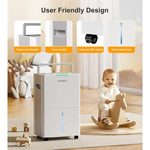 4000 sq.ft Dehumidifier for Basement, 45 Pint Dehumidifiers for Home with Drain Hose, WPSOERT Smart Compressor Dehumidifies for Large Room, Bedroom, 3 Modes, Intelligent Humidity Control, Auto Defrost