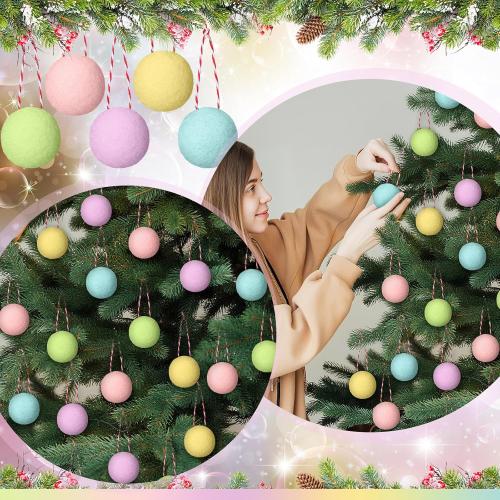 Jenaai 50 Pcs Christmas Pastel Felt Balls Ornaments 1.18 Inch Christmas Tree Hanging Wool Felt Ball Mixed Color Pompom Decorations for Xmas Tree Festival Party Supplies
