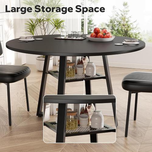 YUUIJOAA Round Dining Table for 2-4 People,42 Inch Dining Room Table,Modern Circle Kitchen Table with Storage Shelf and Metal Legs for Dining Room,Kitchen,Black (Table Only)