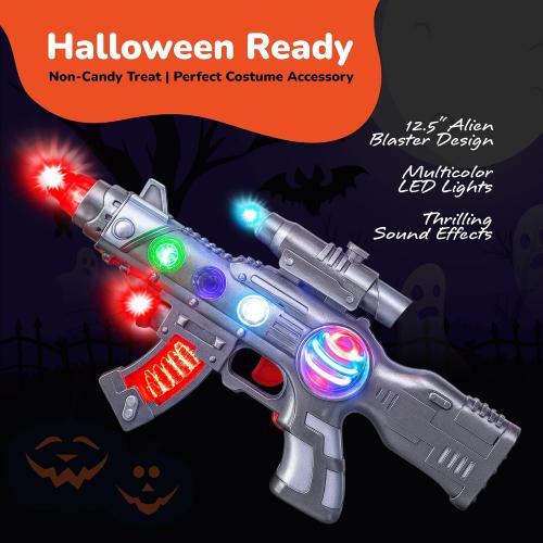 Silver ArtCreativity Light Up Space Gun Toy for Kids - 12.5 Inch Alien Blaster with Multicolor LEDs, Sound Effects, Batteries Included, Fun Halloween Costume Accessory and Party Toy