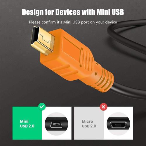 Tan QY Mini USB Cable 15Ft, USB 2.0 Type A to Mini B Cable Male Cord for GoPro Hero 3 , Hero HD, Cell Phones, MP3 Players, Digital Cameras etc (15Ft/5M, Orange)