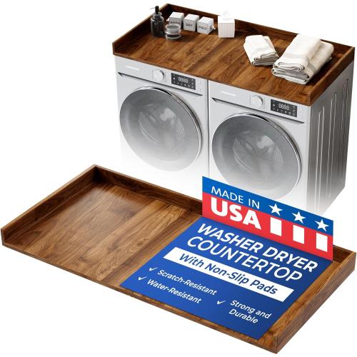 OfficeSimpli Washer Dryer Countertop, Made in USA, Non-Slip Pads, Laundry Room Wood Topper, Washer Dryer Cover for Top, Laundry Guard, Laundry Countertop (California Walnut, Standard (27.5 x 54))