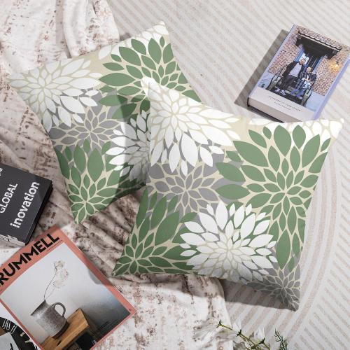 Sage Green White Grey Gray Pillow Covers 18X18 Inch Set of 2, Spring Modern Geometry Dahlia Floral Print Decorative Throw Pillow Covers Outdoor Farmhouse Cushion Case for Couch Sofa Bed Decor