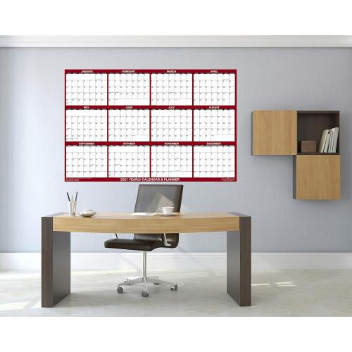 32 x 48 SwiftGlimpse 2023 Wall Calendar Erasable Jumbo XL Wet & Dry Erase Laminated 12 Month Annual Yearly Wall Planner, Reversible, Horizontal/Vertical, Maroon