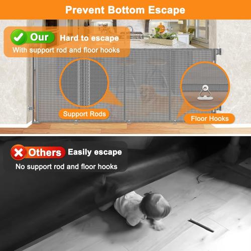 Upgrade 80” No Drill Retractable Baby Gates for Doorways No Drilling Mesh Gate with Support Rod - Prevent Bottom Escape Large Baby Gate No Drill Retractable Gate Outdoor Retractable Pet Gates for Dogs