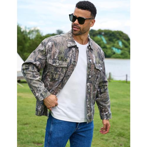 Yuanbang Camo Jackets for Men Trucker Unlined Camouflage Coats Hunting Clothes (Size L)