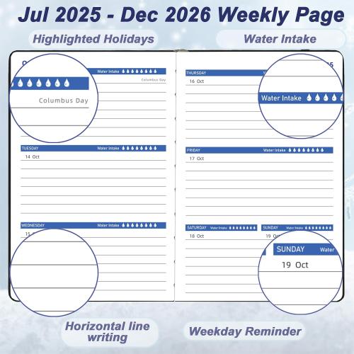 Day Planner 2025-2026, Hardcover Weekly & Monthly Planner from Jul 2025-Dec 2026, 18 Month Calendar 2025 with Tabs & Pocket, A5 Size, Black