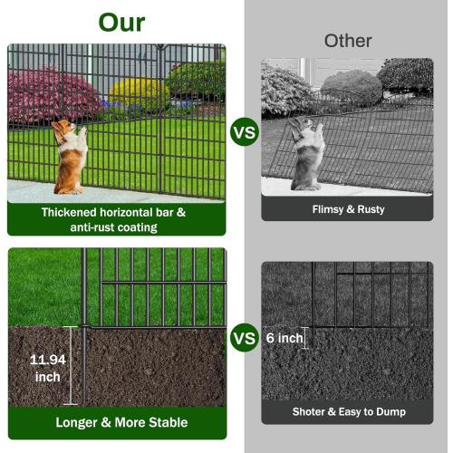 10 Panels No Dig Decorative Garden Fence with Gate - 40 in (H) x 23.6 ft (L), Dog Fence Outdoor for Yard, Rustproof Metal Animal Barrier Ground Stakes Fencing for Garden, Patio, Flower Bed