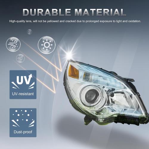 KUIPERAUTO Headlight Assembly Compatible with 2010-2015 Chevy Equinox Chrome Housing/Clear Lens/Amber Reflector OE style GM2502352, GM2503352 Driver & Passenger side replacement pair
