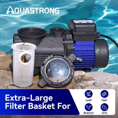 AQUASTRONG 3/4 HP Above Ground Pool Pump with Timer, 1.25&1.5''adapter, 115V, 4332GPH, High Flow, Powerful Self Primming Swimming Pool Pumps with Filter Basket
