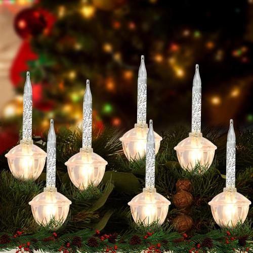 Abeja Christmas Silver Bubble Lights Set, 11 Ft Vintage Bubble Lights 8 Silver Glitter Bubble Bulbs(1 Spare), E12 Candelabra Base UL Listed for Christmas Tree Holiday House Lighting Decor- Green Wire