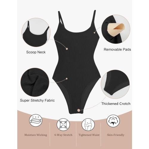 BMJL Women's Large Black One Piece Swimsuit Scoop Neck Slimming Bathing Suit High Cut Cheeky Swimwear