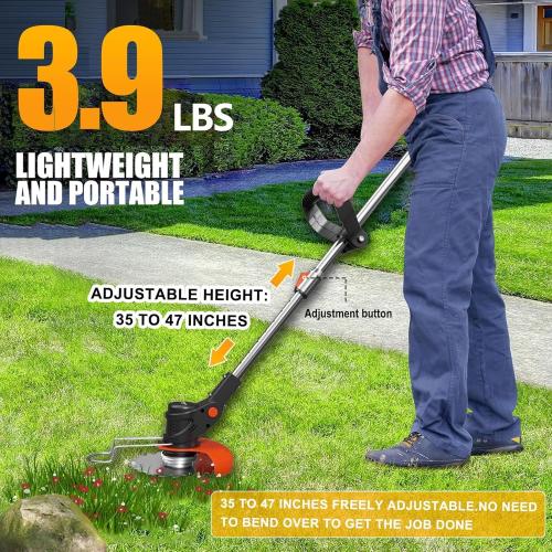 Electric Weed Wacker Cordless, 21V Weed Cordless Eater with 2X 4.0Ah Battery Powered, Cordless Weed Wacker 5 Types of Cutting Blades, Brush Cutter for Lawn Yard Garden.