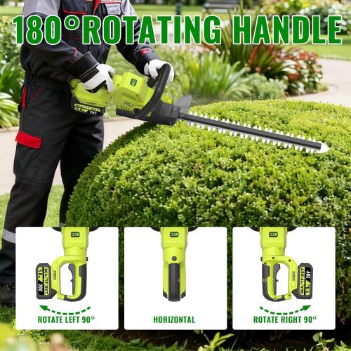 22-Inch Hedge Trimmer Cordless with 2x5.0Ah Battery & Charger, 20V Handheld Electric Tree Grass Trimmer with Rotatable Handle & Dual-Action Blade, Bush Shear Grass Cutter for Shrub Trimming, Garden