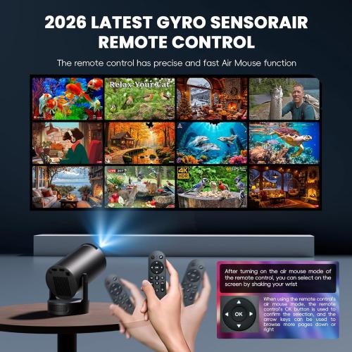 [Built-in Apps & 2026 Upgraded] Mini Projector with WiFi 6 and Bluetooth 5.4 Support 4K 1080P Auto Keystone 180° Rotatable Projector Portable Compatibile with HDMI/TV Stick/Memory Stick/Laptop