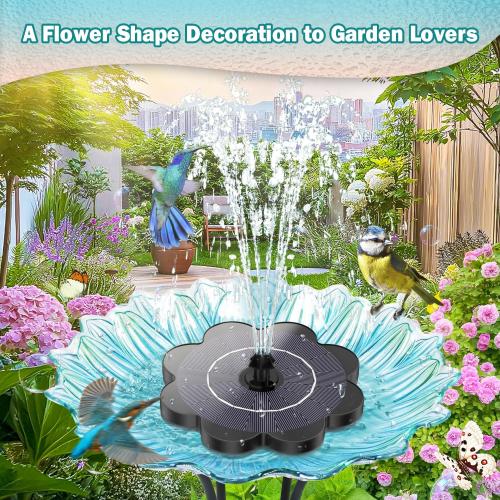 Solar Fountain Flower Shape-No Battery, Glass 3.5W Solar Water Fountain with 7 Nozzles & 4 Fixer Rods,2025 Solar Fountain Pump for Bird Bath, Outdoor, Pool, Garden, Pond & Flower Pot