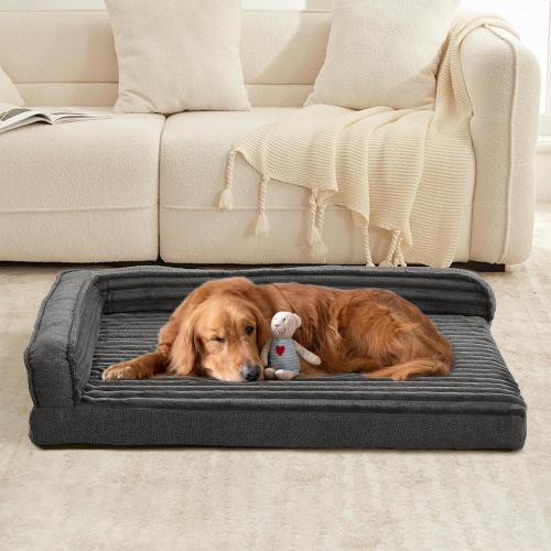 WINDRACING Orthopedic Dog Beds for Large Dogs 40x28 inch, L Shape Waterproof Dog Bed with Bolster Sides, Washable Big Pet Bed with Removable Cover & Non-Slip Bottom, Gray