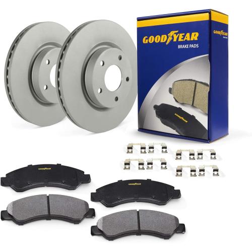 Set of 2 Goodyear Brakes PRK91866R | Rear Premium Brake Kit with Pair (2) of AntiOx Coated Brake Rotors and Ceramic Brake Pads fits Lexus HS250h 12-10; Toyota RAV4 18-06