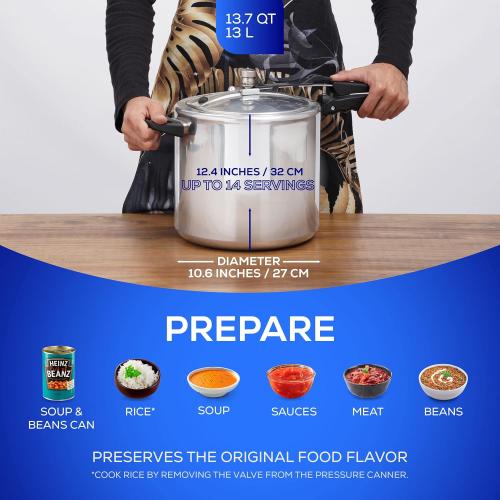 Universal (13.7 Quart / 13 Liter) Pressure Cooker, 14 Servings, Aluminum Pressure Cooker With Multiple Safety Systems and Heat Resistant Handles For Stews, Soup, Meat, and Beans