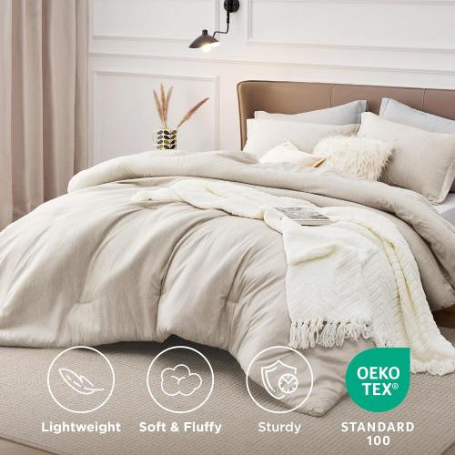 Bedsure Twin/Twin XL Comforter Set - Beige Soft Bedding for All Seasons, Cationic Dyed Bed Set, 2 Pieces, 1 Twin Size Comforter (68x88) and 1 Pillow Sham (20x26 2)