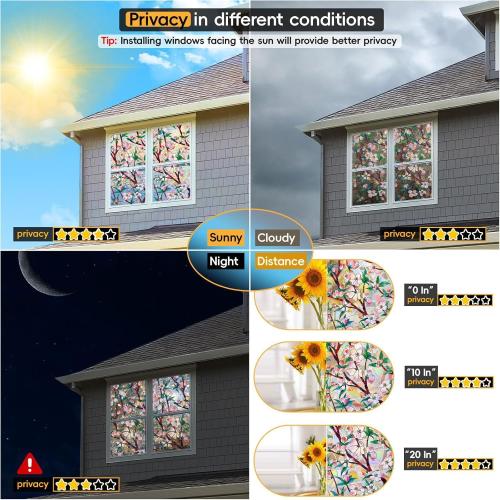 Rainbow Window Privacy Film Decorative, 3D Decals Stained Glass Clings, Static Cling Sticker, Suncatcher Windows Cover Tint for Home,