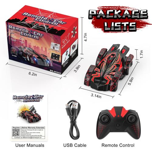 Wall Climbing Remote Control Car with Headlight | 360° Rotating RC Stunt Car, Rechargeable RC Cars Toys for 3 4 5 6 7 8-12 Year Old Boys Girls Kids
