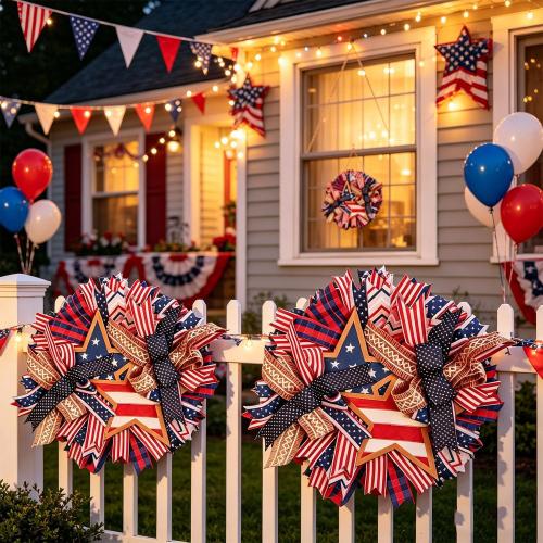 Spiritlele 250th Anniversary USA Door Sign Star Patriotic Wreath 4th of July Memorial Day Hanging Garland Indoor Decoration for Front Door Home Office Celebration Gift