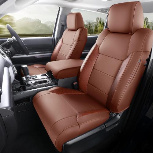 Tundra Seat Cover Customized Fit 2014-2021 CrewMax SR, SR5, Limited, Platinum,1794 Edition TRD Pro Pickup Truck 14Pcs Nappa Leather Seat Cushion Protector Full Set (Brown)