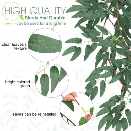 5 Pack 6 ft Artificial Willow Leaves Vine Garland Hanging Greenery Fake Silk Rattan Wicker Twig Italian Ruscus Plant Faux Ivy Wedding Garland for Home Outdoor Table Centerpiece Wreath Arch Decor