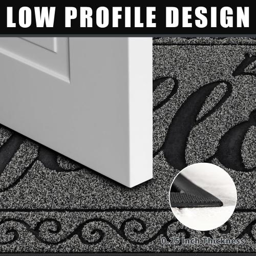 Yimobra Welcome Mats for Front Door 29.5x17, Heavy Duty Waterproof Outdoor Door Mat Outside Entrance, Non-Slip Low Profile Indoor Entryway Mat for Garage Patio, Black Gray