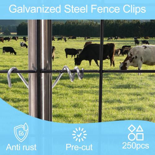 ZENFUN 250 Pcs T-Post Wire Clip Galvanized Steel Fence Clips, Convenient Pre-Cut Wire Ties, Rust Resistant T Post Fence Clips for Securing Wire Garden Farm Highway Sport Fences