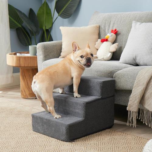 EHEYCIGA Dog Stairs for Small Dogs 13.5 H, 3-Step Dog Steps for Couch Sofa and Chair, Pet Steps for Medium Cats, Non-Slip Balanced Pet Ramp Indoor, Grey