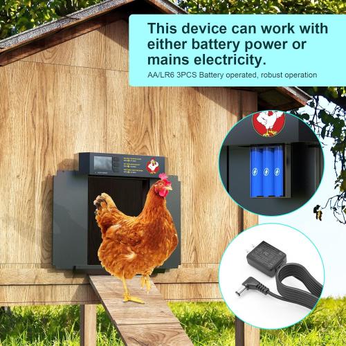 Chicken Coop Door, Automatic Chicken Coop Door Opener, Large LCD Display with Timer & Light Sensor, Anti-Pinch Protection