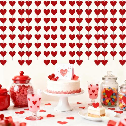 OHOME Valentines Day Decorations - 40 Pack Red Felt Heart Hanging Banner Backdrop | Valentines Decor Party Supplies Favors for Wall Home Office - Galentines Day Decorations for School Classroom Outdoor Indoor