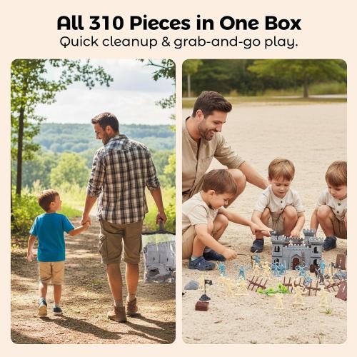3 otters 310PCS Military Soldier Playset, Toy Soldiers Medieval Knight Army Men Pirate Castle Model Assembly for Boys Birthday Party Gift
