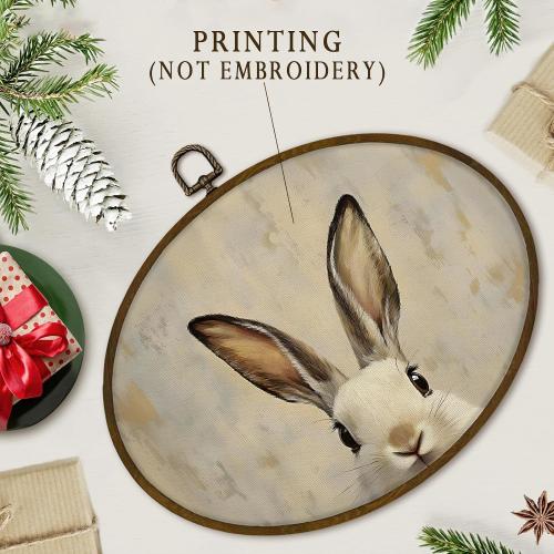nvucamd Vintage Bunny Oval Wall Art Decor Framed, Classic Rabbit Canvas Prints Wall Art, Retro Farmhouse Easter Bunny Gifts Hanging Decor for Home Bedroom Bathroom Nursery, 11.3x8.7 Inches