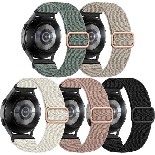 Lerobo 5 Pack Stretchy Bands Compatible with Samsung Galaxy Watch 7 6 5 4 FE Band 40mm 44mm 45mm/Watch 6 4 Classic 4 42mm 46mm 43mm 47mm/Active 2,20mm Soft Nylon Solo Loop Band Elastic Strap