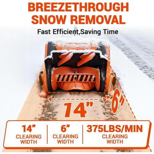 20V*2 Cordless Snow Shovel, 14 Brushless Electric Snow Shovel with Two 4.0Ah Battery & Adjustable Directional Plate, Lightweight Snow Blower for Pathways, Patios, Decks & Driveways (Orange)