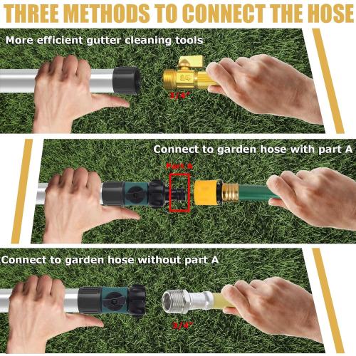 Gutter Cleaning Tools from The Ground, 16FT (24FT Reach) Telescoping Gutter Cleaner Wand with Adjustable Water Flow, Rain Gutters Cleaning Tool for Leaves and Debris, Fits Standard Garden Hoses