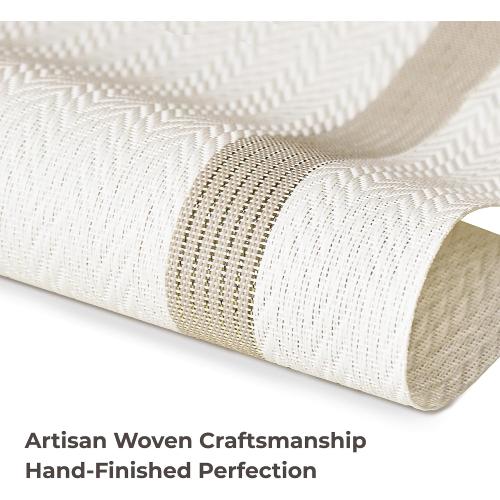 Leetaltree Sparkling White Vinyl Woven Placemats Set of 4 - Washable Dining Table Placemats Striped, Suitable for Wedding, Anniversary, Daily Use - Sparkling Table Decor