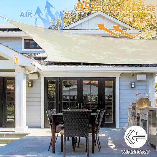 12'x16' Rectangle Sun Shade Sail, Permeable Shade Sails HDPE UV Block Sunshade Outdoor Patio Canopy Sun Cover for Backyard, Garden, Porch, Cream
