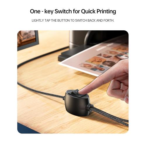 Printer Cable Splitter 2 in 1 Out, USB 2.0 Sharing Switch for Two Computers to One USB Device, 3.5m/11.5ft USB A to B Data Cable for Printer, Scanner, Keyboard, Mouse, Plug and Play