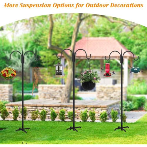 FEED GARDEN Adjustable Double Shepherds Hook for Outdoor with 5 Prong Base 76 Inch Heavy Duty Two Sided Bird Feeder Pole for Hanging Plant Baskets, Solar Light Lanterns, Wind Chimes 2 Pack - little damage